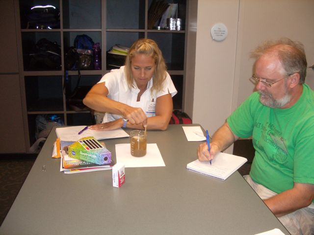 Leslie and David examine pepper and water - making a disk