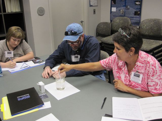 Deirdra Dufault, Steve Biles, and Terri Large model accretion with pepper in water.