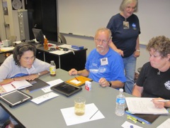 Dr. Hemenway questions Alice Kinard, John Farmer, and Robin Sissell 
				 about their results.
