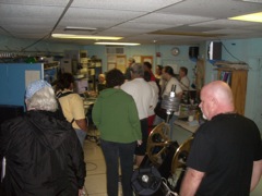 The control room is rather  small for a group