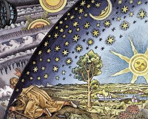 modern view of medieval person examining the cosmos 